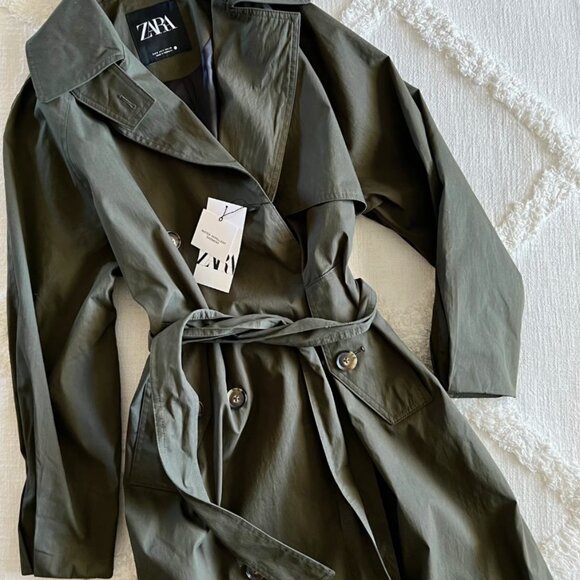 Zara Olive Trench Coat NWOT - Picture 1 of 2